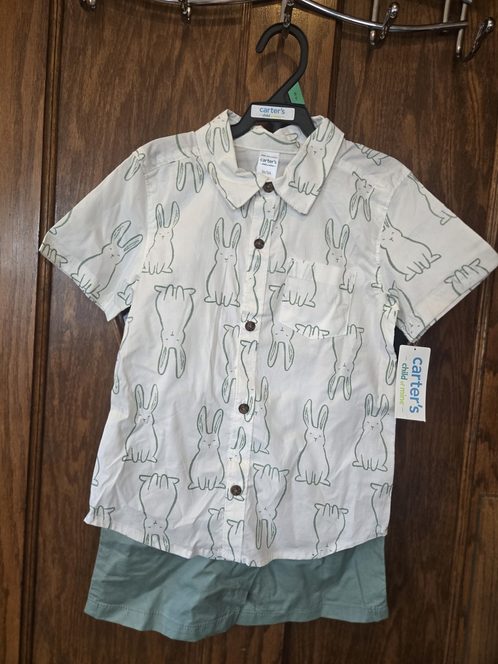 Carter's Boys' White Bunny Print Button-Up Shirt  With Shorts NWT 5T
